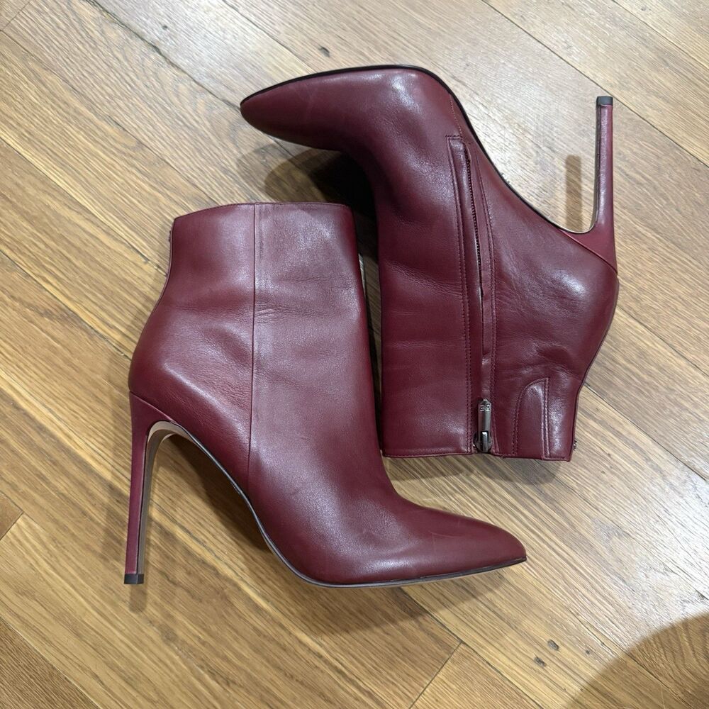 Sam Edelman Burgundy Red Leather Wren Pointed Toe Ankle Boots Bootie Sz 7.5 - Picture 8 of 10